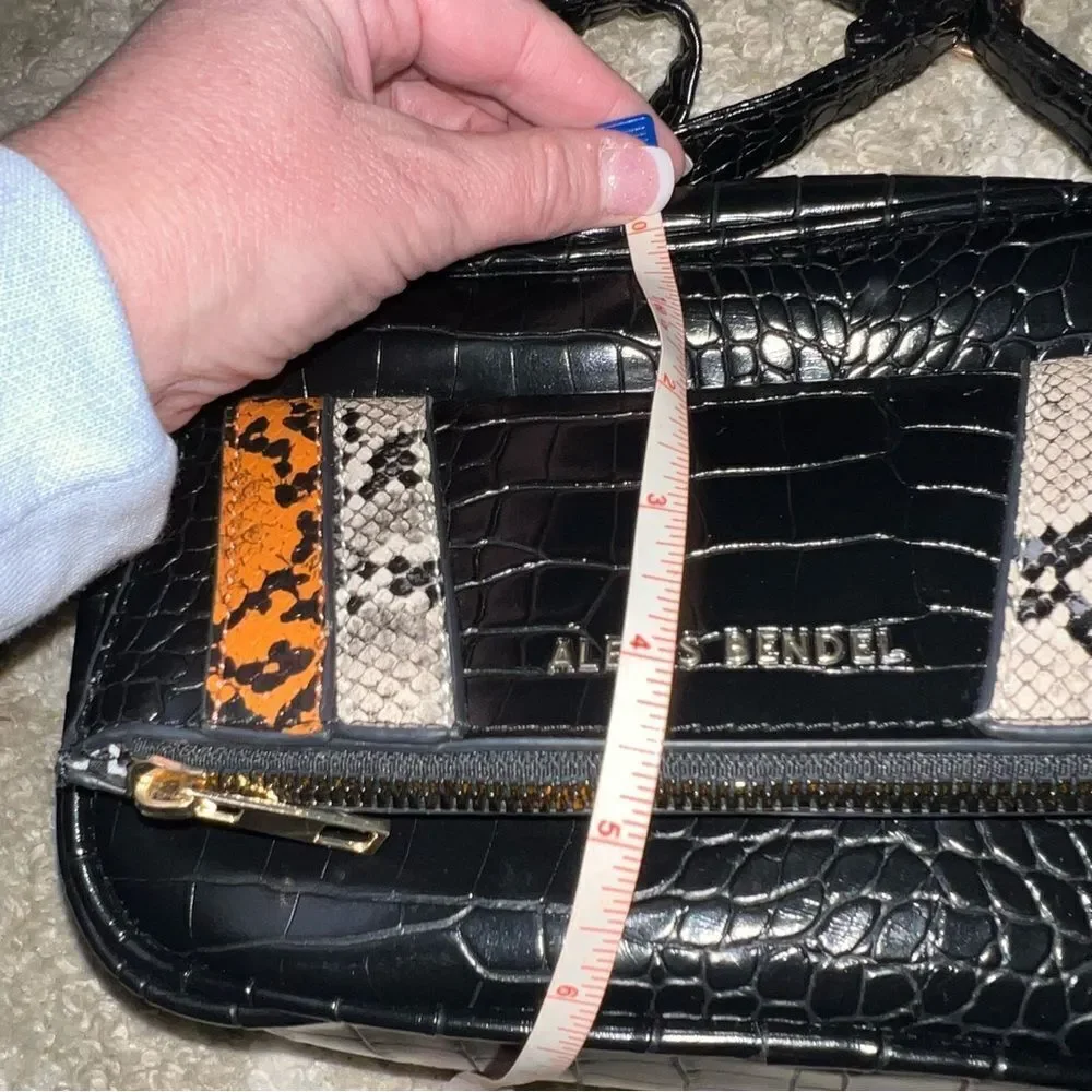 Alexis Bendel Black Croc Crossbody Bag with Orange and White Accents